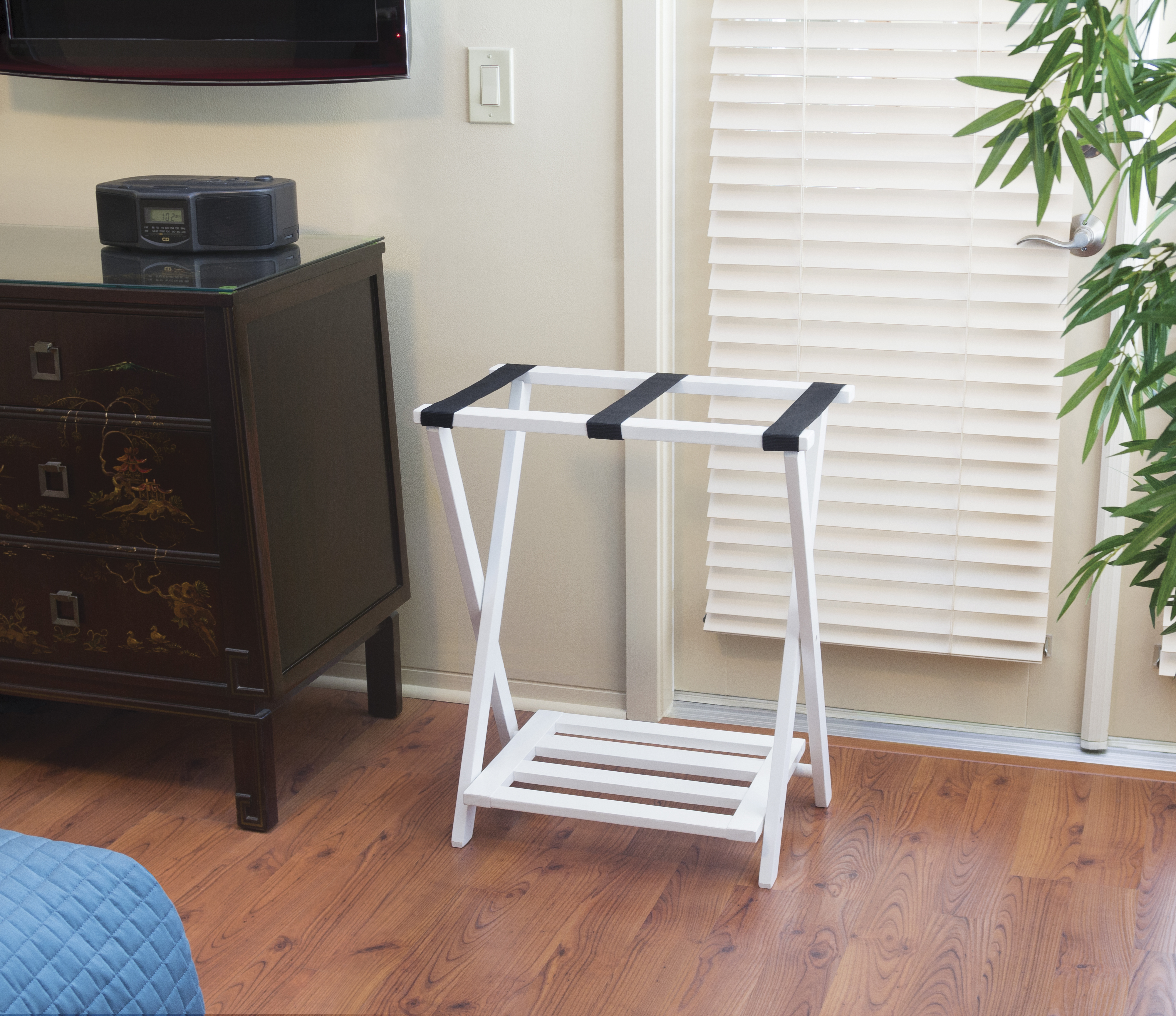 Picture of Lipper International 502W Right Height Luggage Rack with Shoe Rack - White finish
