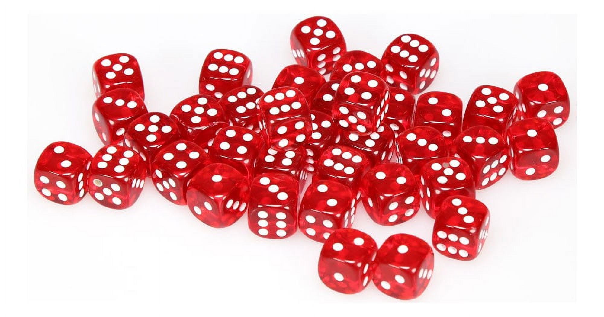 Manufacturing CHX23804 12 mm Cube Translucent D6 Dice, Red with White Pips - Pack of 36