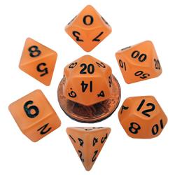 10 mm Metallic Mini Dice, Glow Orange with Black Numbers - Set of 7
