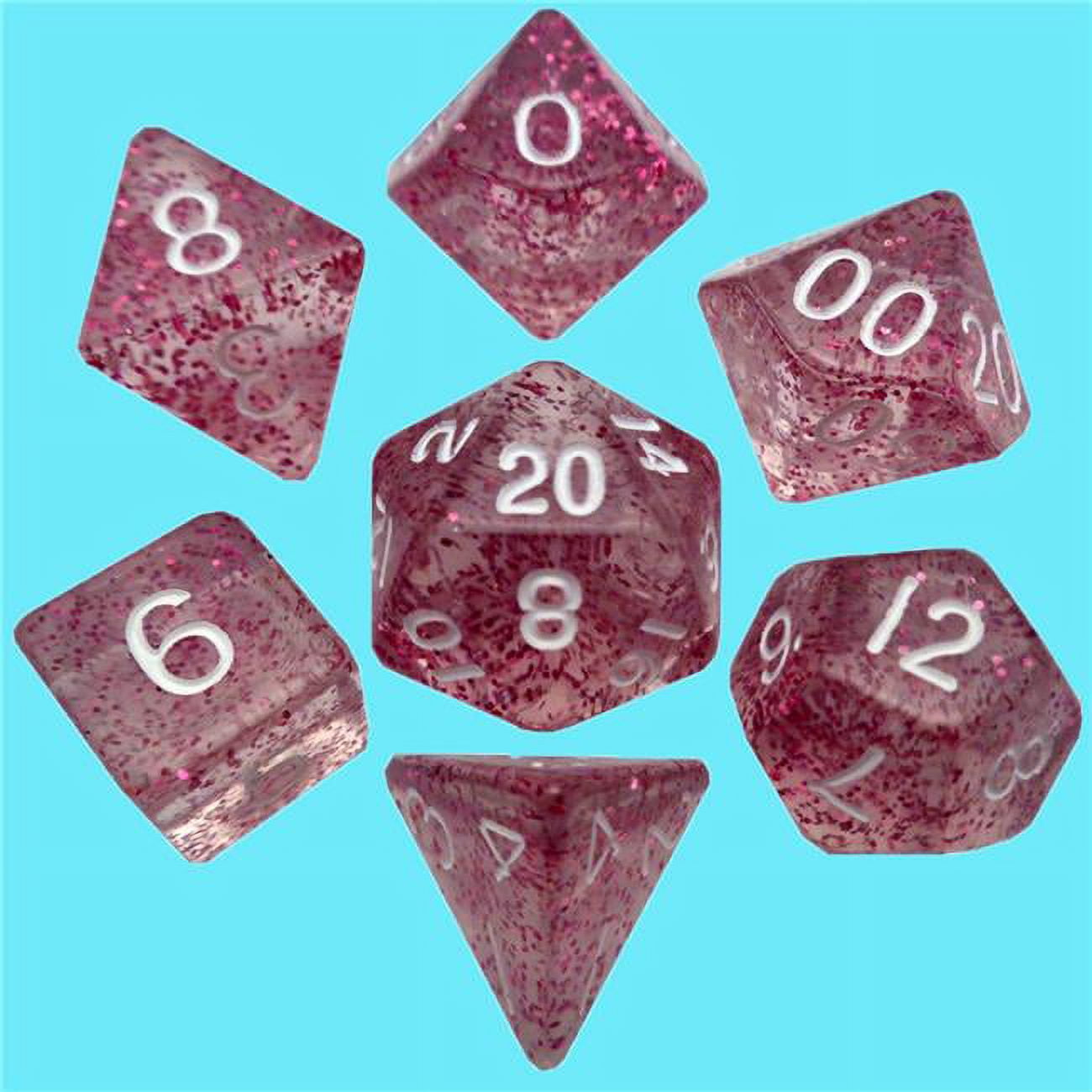 LIC4208 Mini Polyhedral 7 Dice Set Ethereal Light Purple with White Numbers Rpg Game, 10 mm