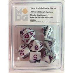 16mm Acrylic Black & White Marble with Purple Mint Dice & Dice Bags