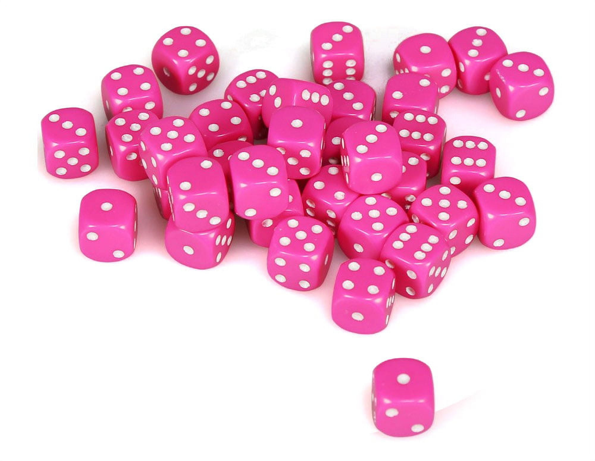 Manufacturing  12 mm Pink Opaque D6 Dice with White Pips - Pack of 36