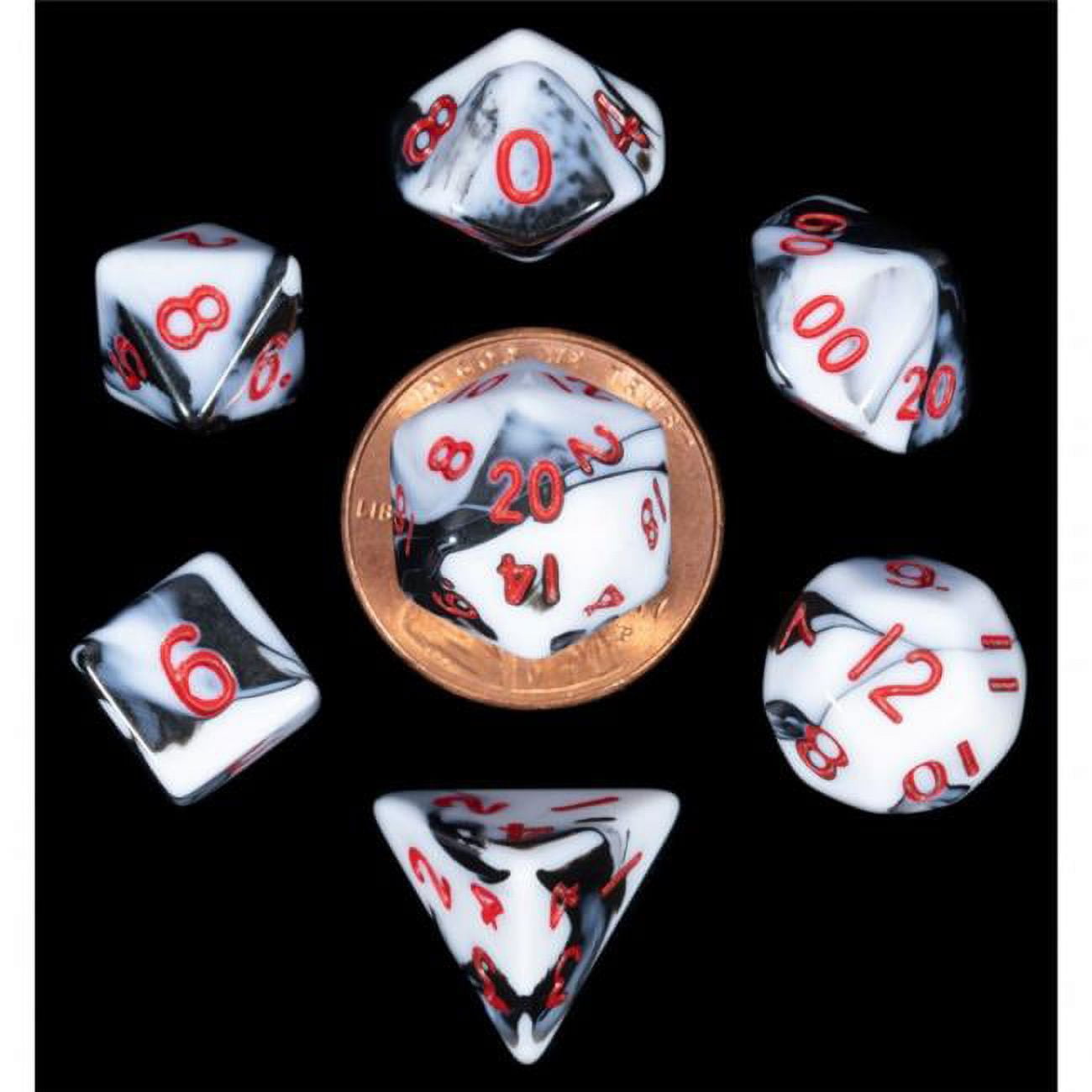Mini Marble with Red Numbers Dice Games - Set of 7