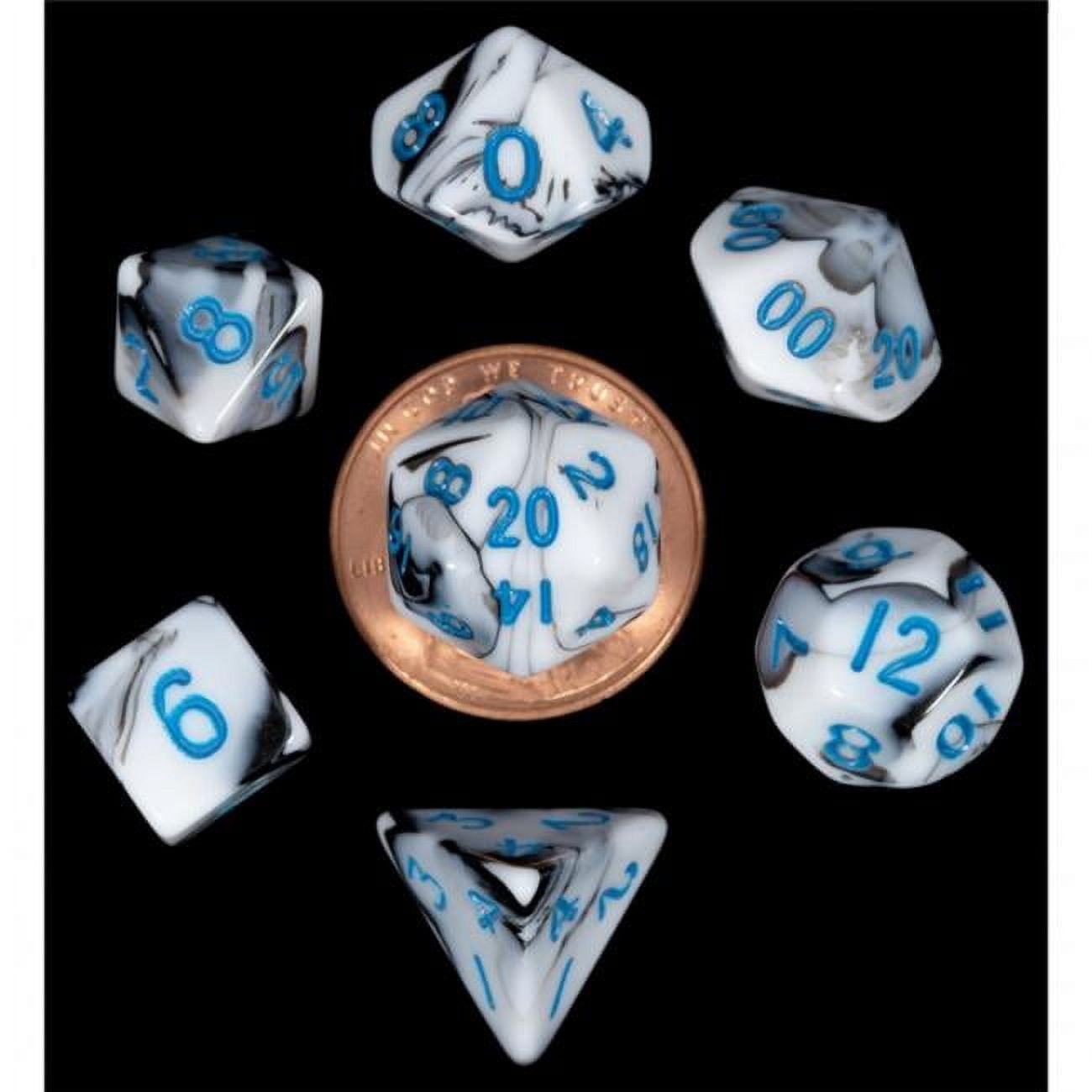 LIC41032 Mini Marble with Blue Numbers Dice Games - Set of 7