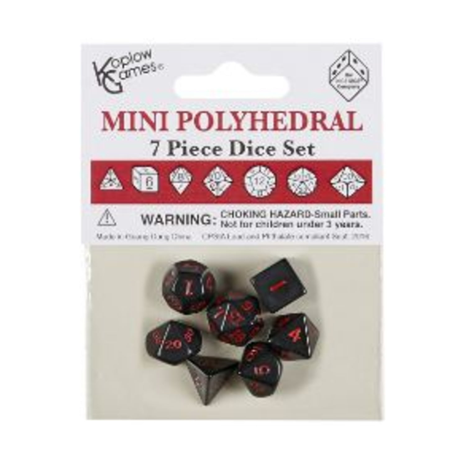 Koplow KPL18983 Mini Opaque Dice - Black with Red, Set of 7