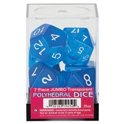 Koplow KPL19250 Cube Jumbo Translucent Dice - Blue with White, Set of 7
