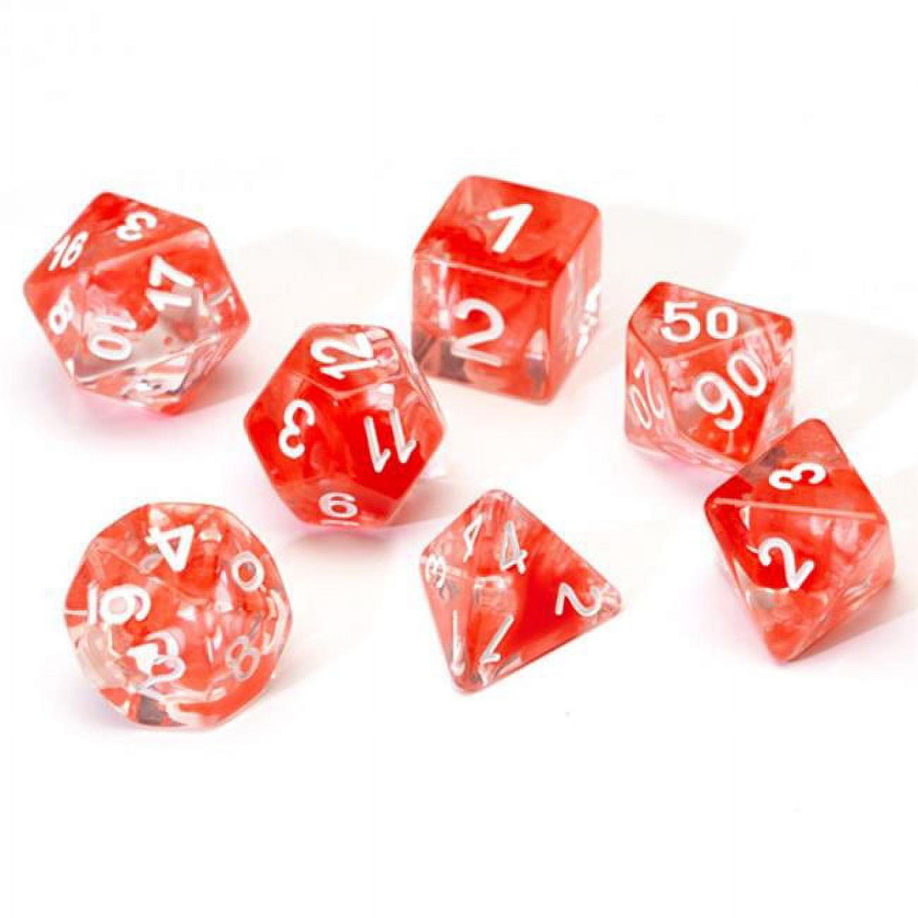 7 Piece Transparent Cloud Dice Set - Red & White