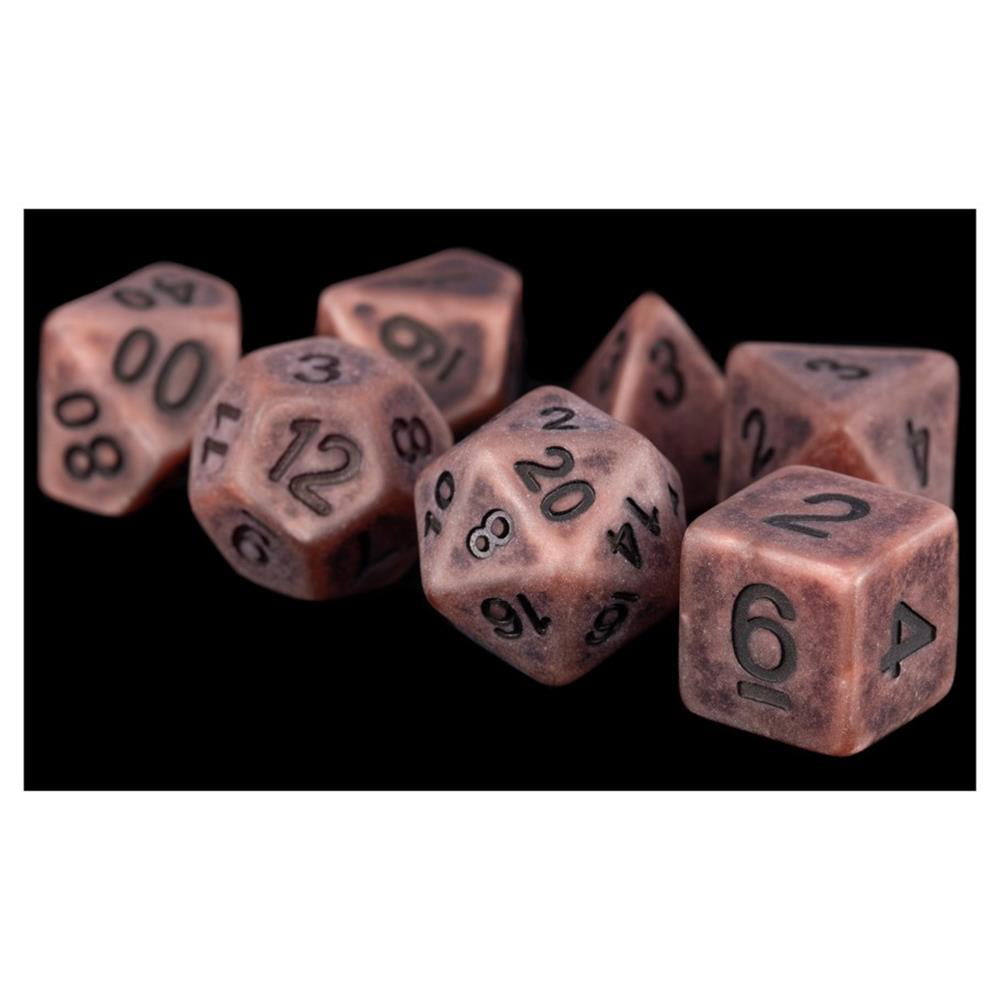 LIC697 16 mm Resin Ancient Polyhedral Dice Set - Copper & Black - Set of 7