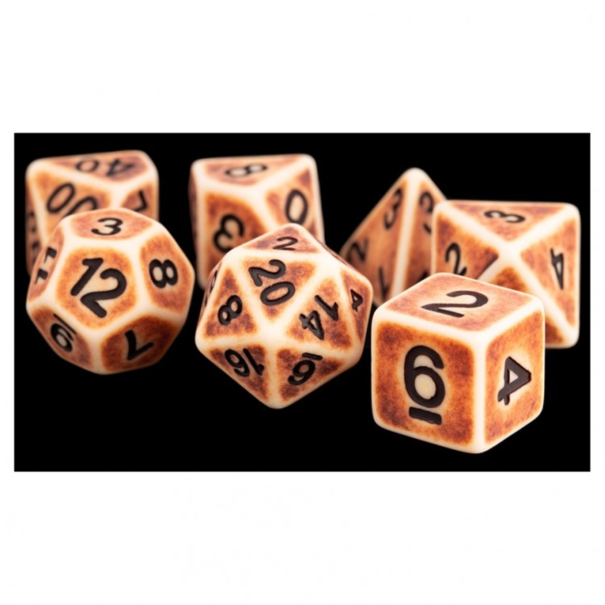 LIC699 16 mm Resin Ancient Polyhedral Dice Set - Brown & Black - Set of 7