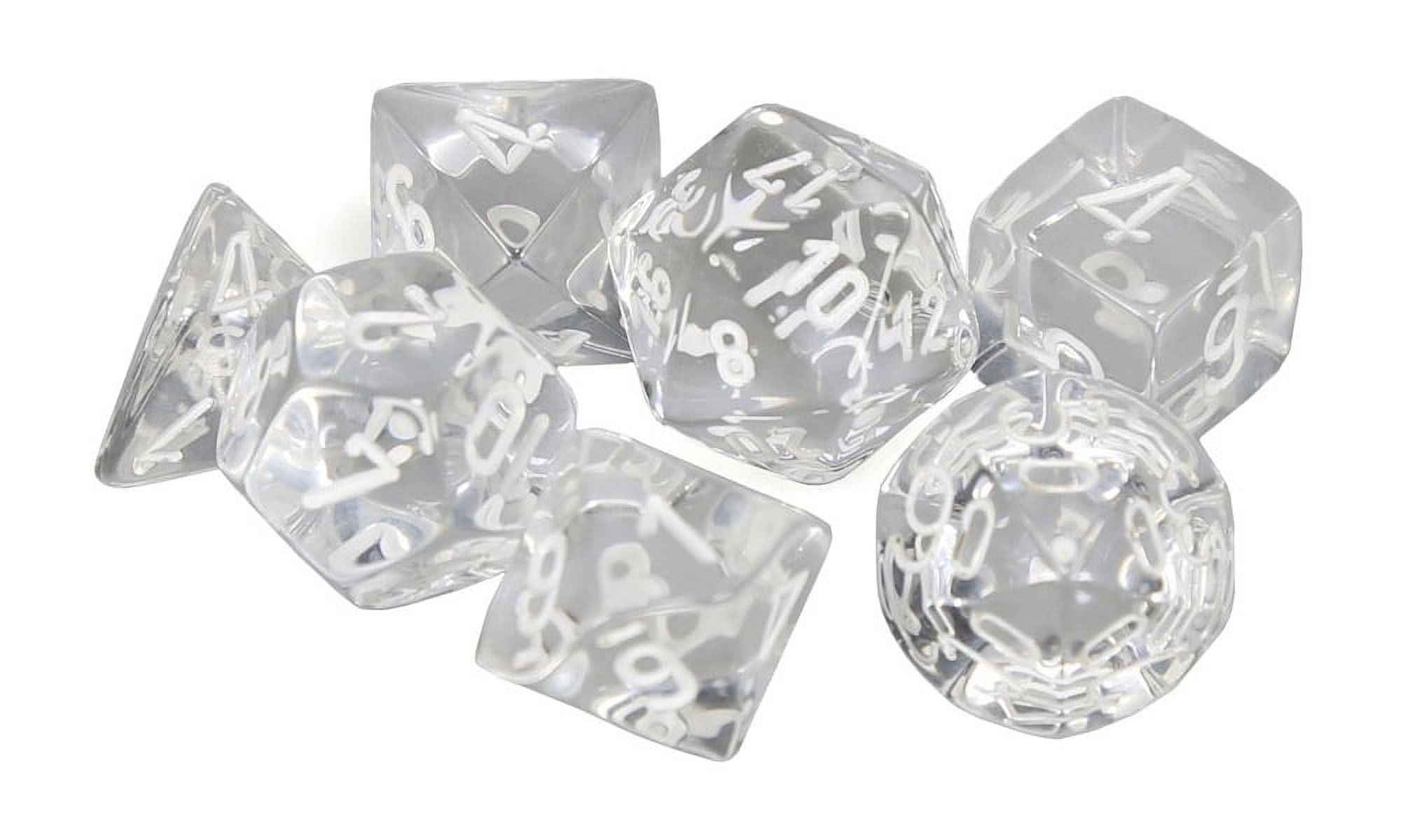Cube Polyhedral Die, Translucent Clear & White - Set of 7