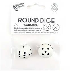 Koplow KPL19371 Round Dice - White & Black, Pack of 2