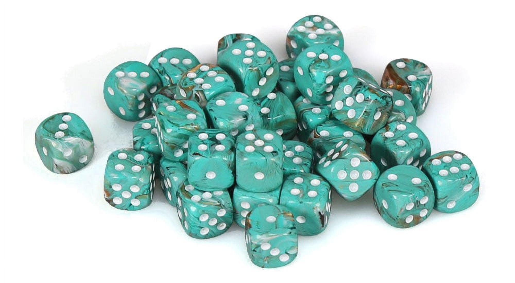 12 mm D6 Cube Marble Dice - Oxi-Copper & White, 36 Piece