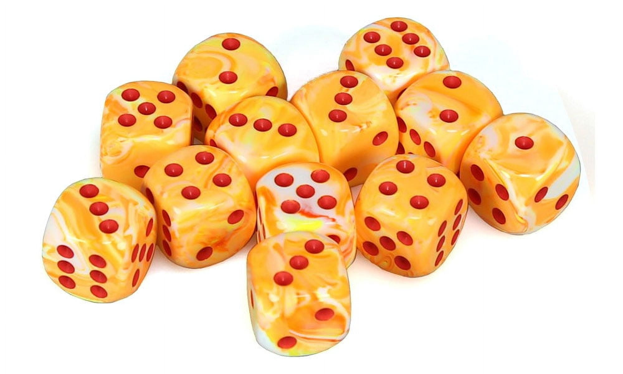 16 mm D6 Cube Festive Dice - Sunburst & Red, 12 Piece