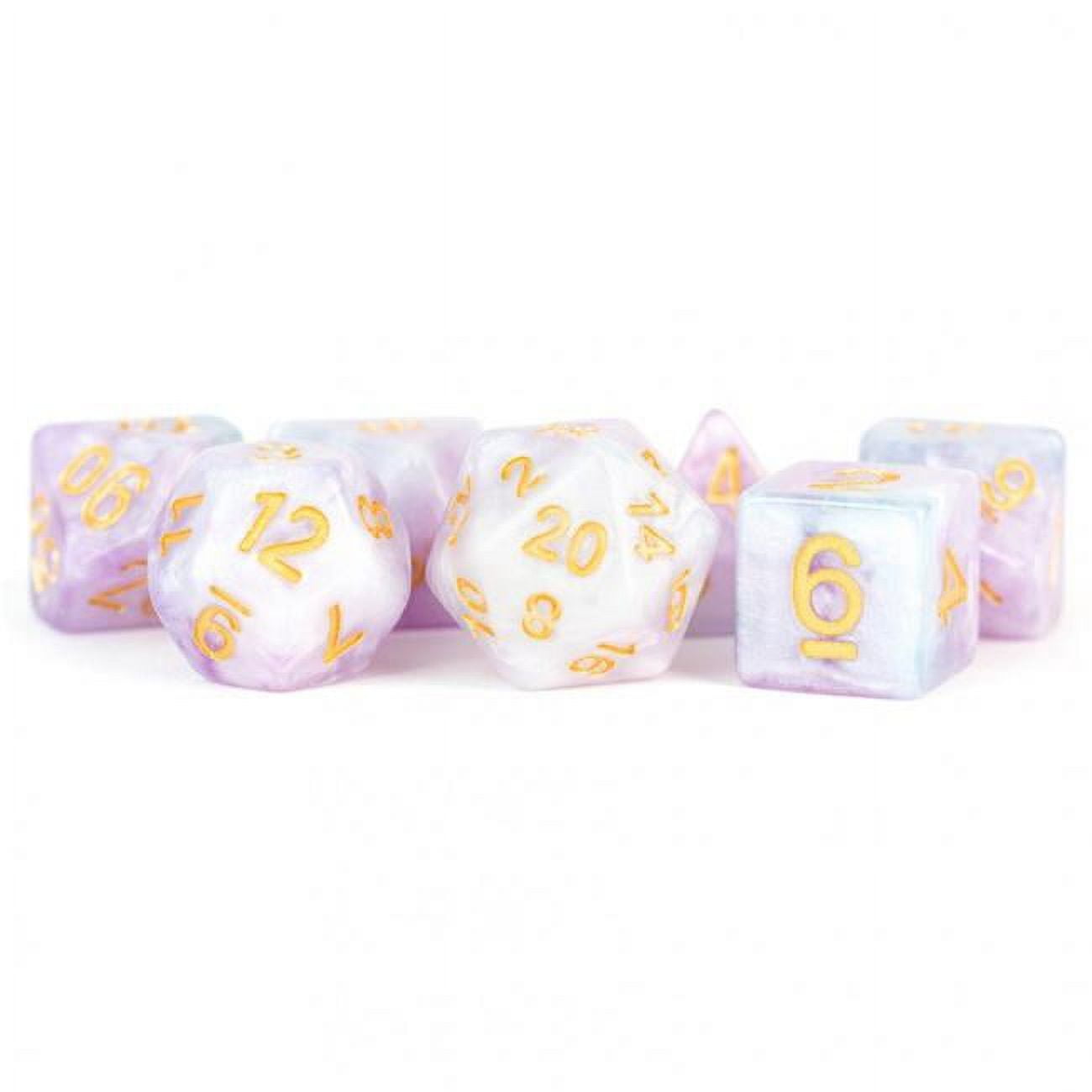 16 mm Lavender Polyhedral Dice Set with Yellow Numbers - Set of 7