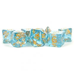 16 mm Clear Specialty Resin Dice with Gold Foil & Gold Numbers - Set of 7