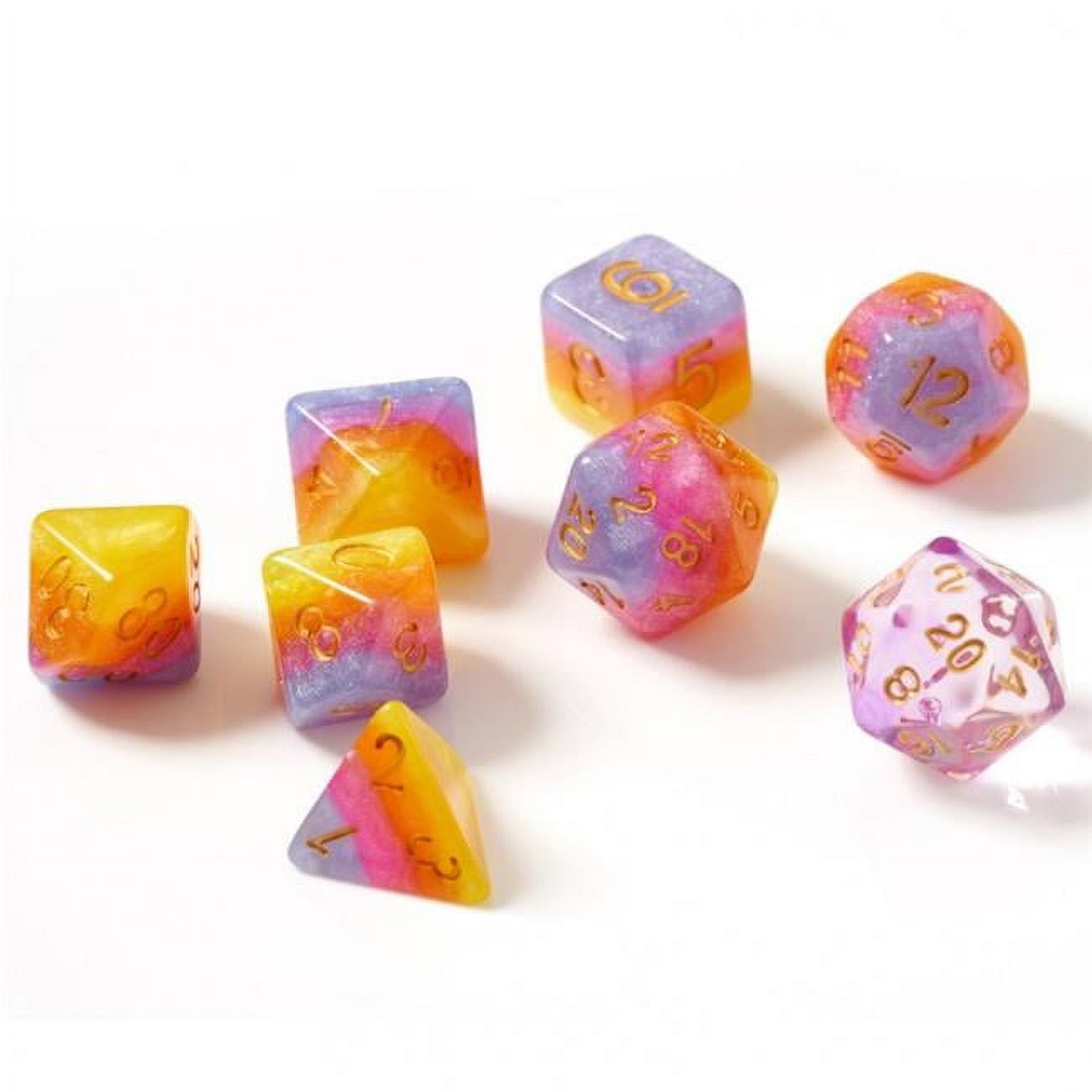 Tahitian Sunset Dice with Gold Numbers - Set of 7