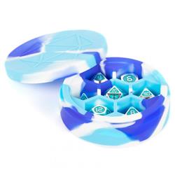 Silicone Round Dice Case - Blue & White & Heather Blue