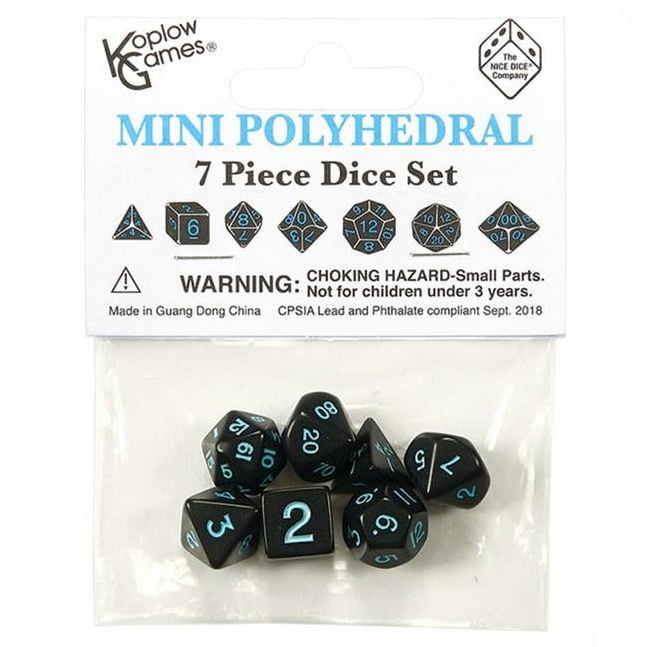 Mini OP Black Dice with Blue Numbers - 7 Piece