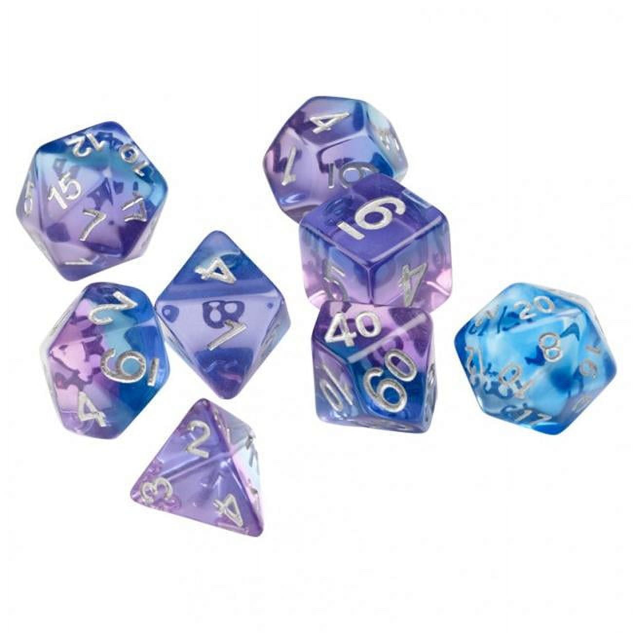 Violet Betta Dice with Silver Numbers - 7 Piece