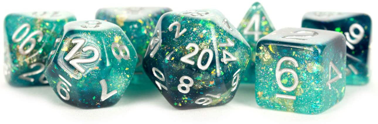 LIC634 Eternal Dice - Teal, Black & White - Set of 7
