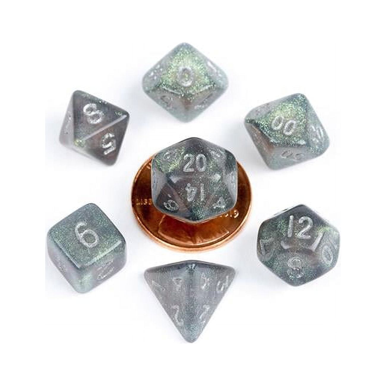 Mini Poly Stardust Dice Set, Gray & Silver - Set of 7