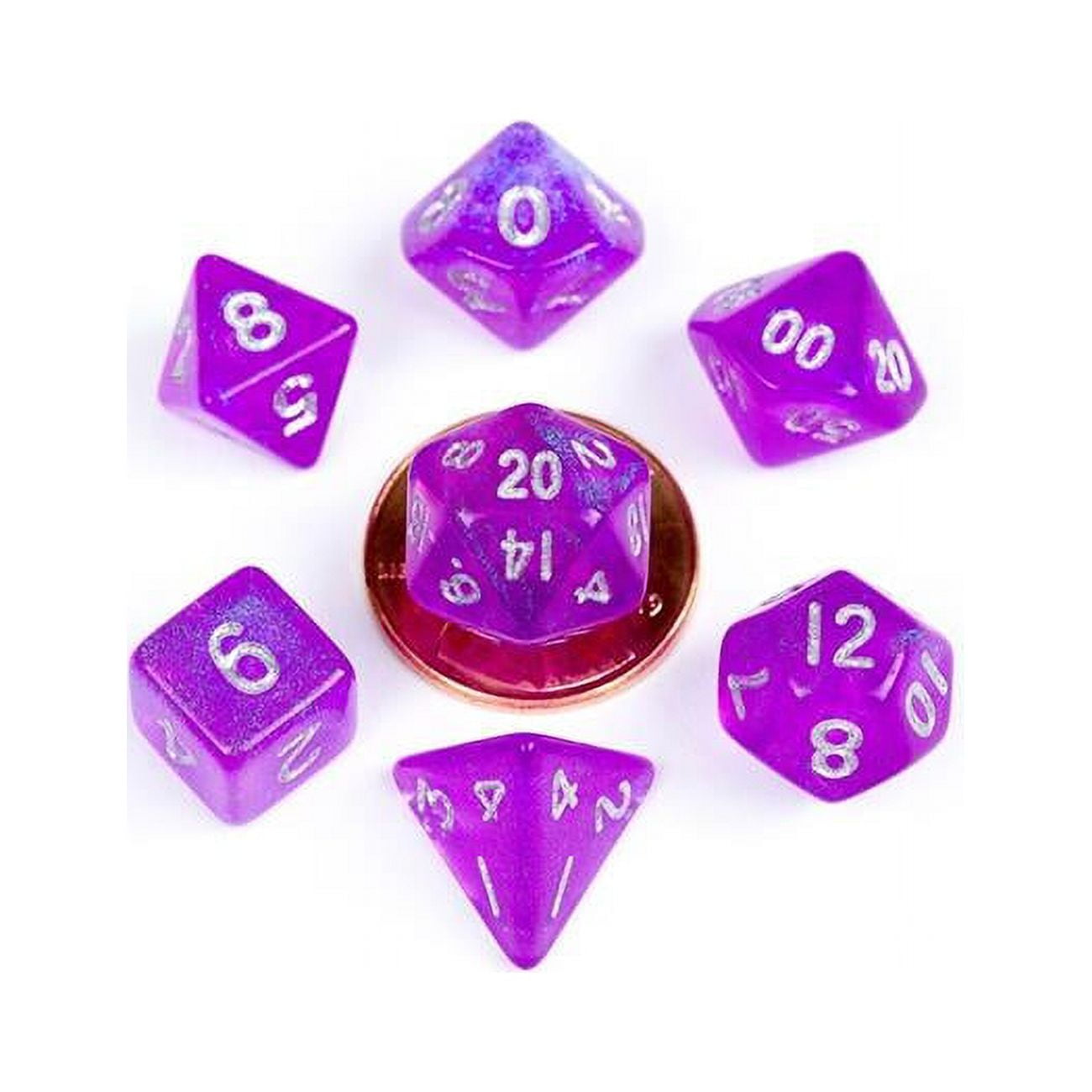 LIC4179 Mini Poly Stardust Dice Set, Purple & Silver - Set of 7