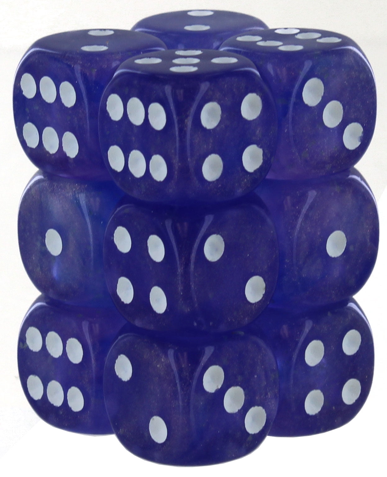 Manufacturing  16 mm D6 Cube Borealis Luminary Dice, Purple with White Numbers - Pack of 12