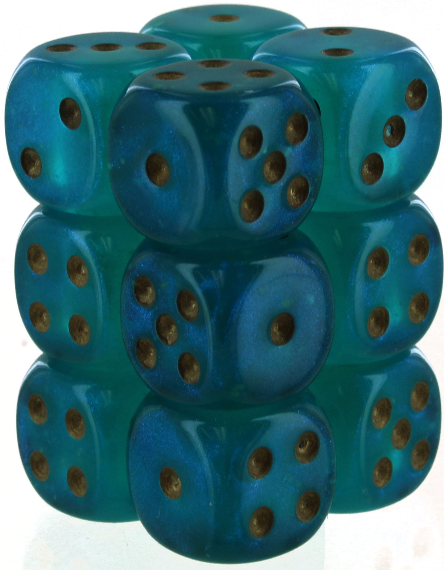 Manufacturing CHX27785 16 mm D6 Cube Borealis Luminary Dice, Teal with Gold Numbers - Pack of 12