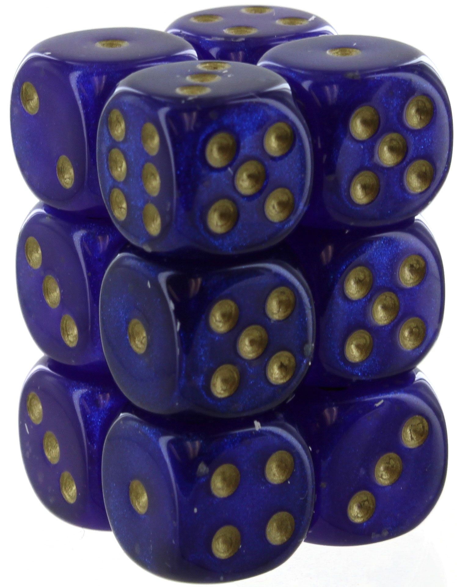 Manufacturing  16 mm D6 Cube Borealis Luminary Dice, Royal Purple with Gold Numbers - Pack of 12