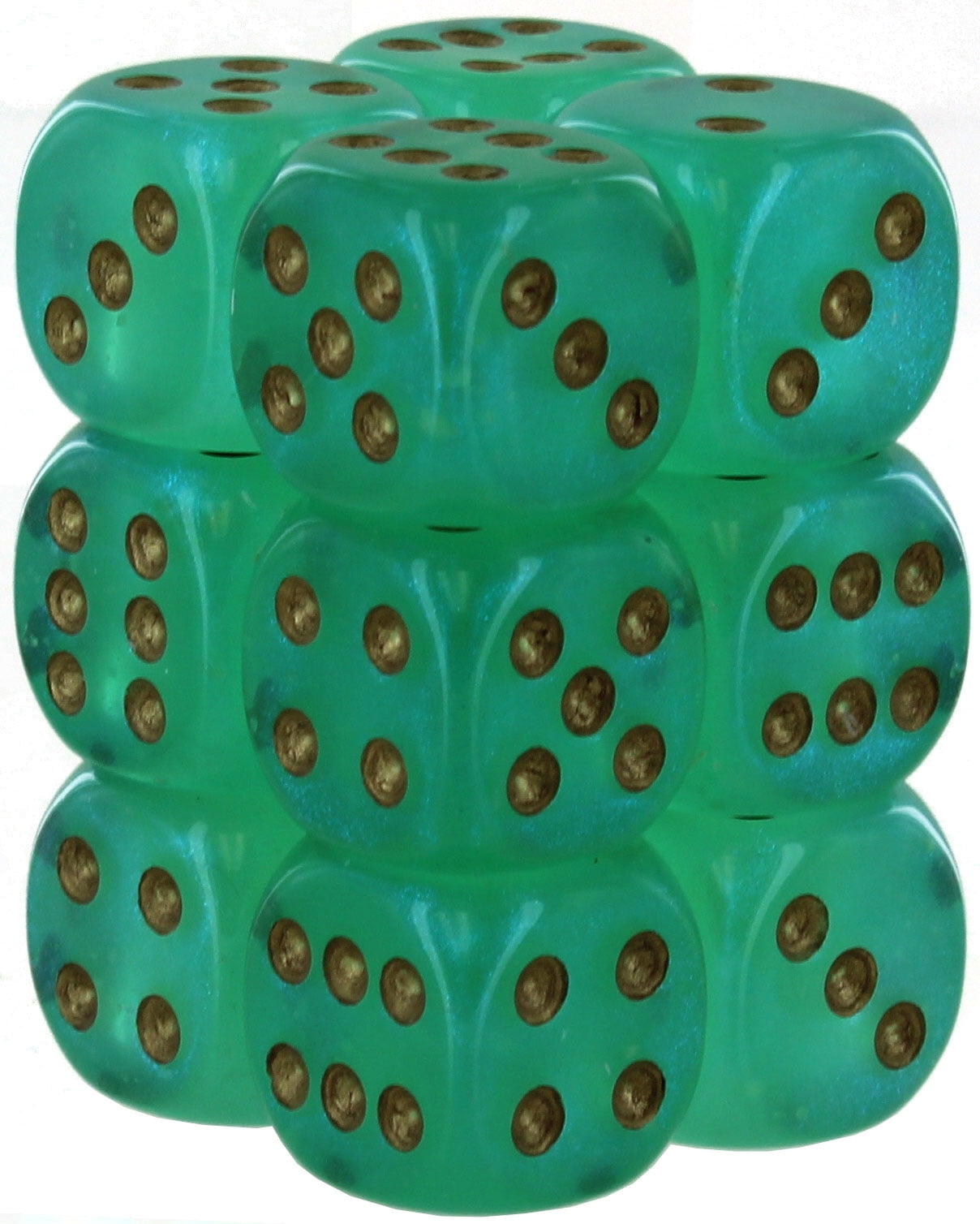 Manufacturing  16 mm D6 Cube Borealis Luminary Dice, Light Green with Gold Numbers - Pack of 12