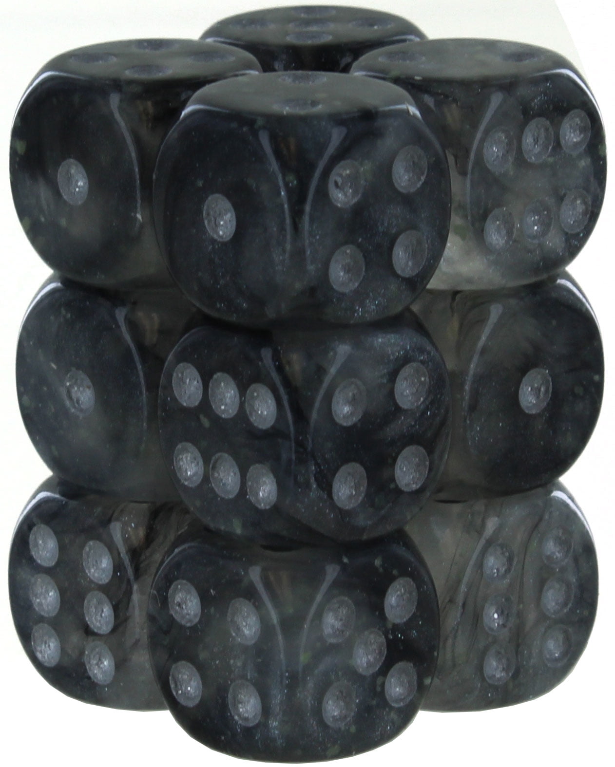Manufacturing  16 mm D6 Cube Borealis Luminary Dice, Light Smoke with Silver Pips - Pack of 12