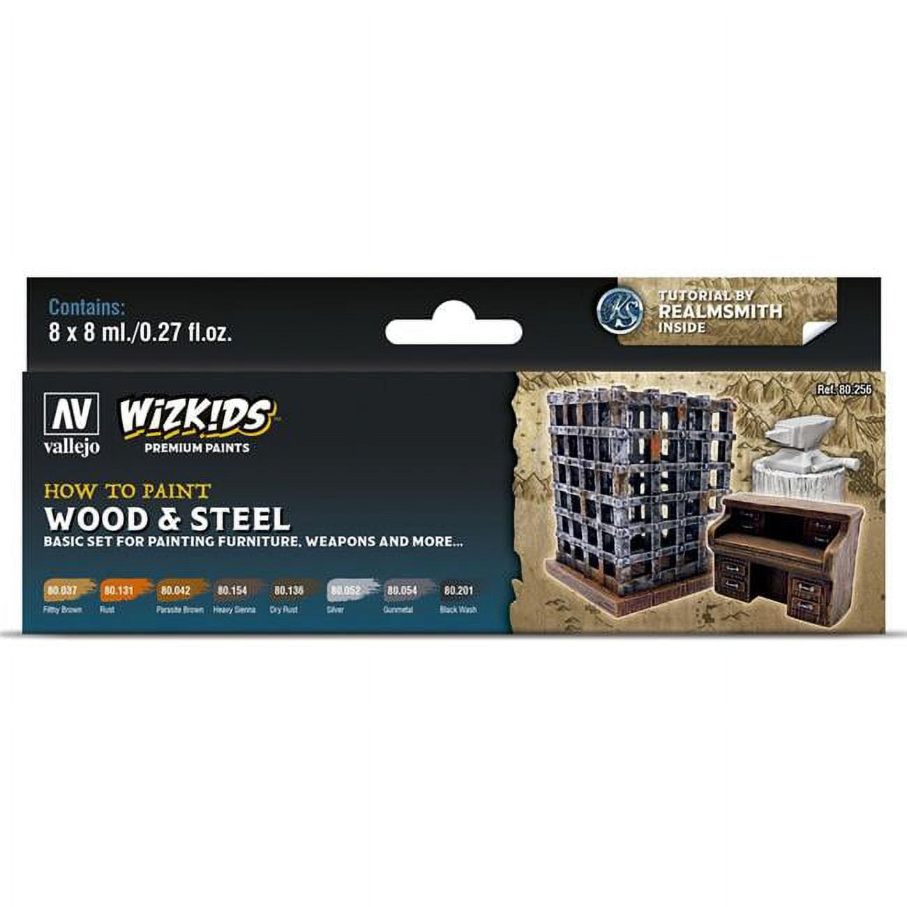 Picture of Acrylicos Vallejo VJP80256 WizKids Premium - Wood & Steel Paint Set