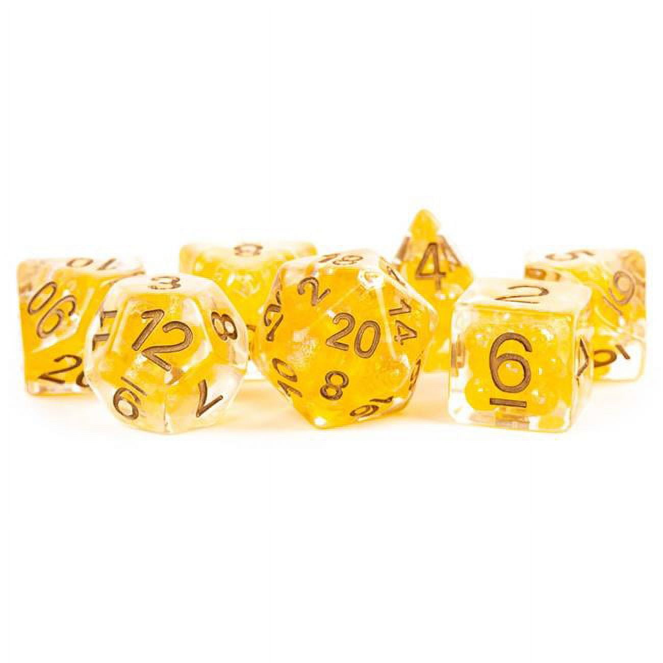 LIC696 Pearl YEcp Dice, Clear & Yellow - Set of 7