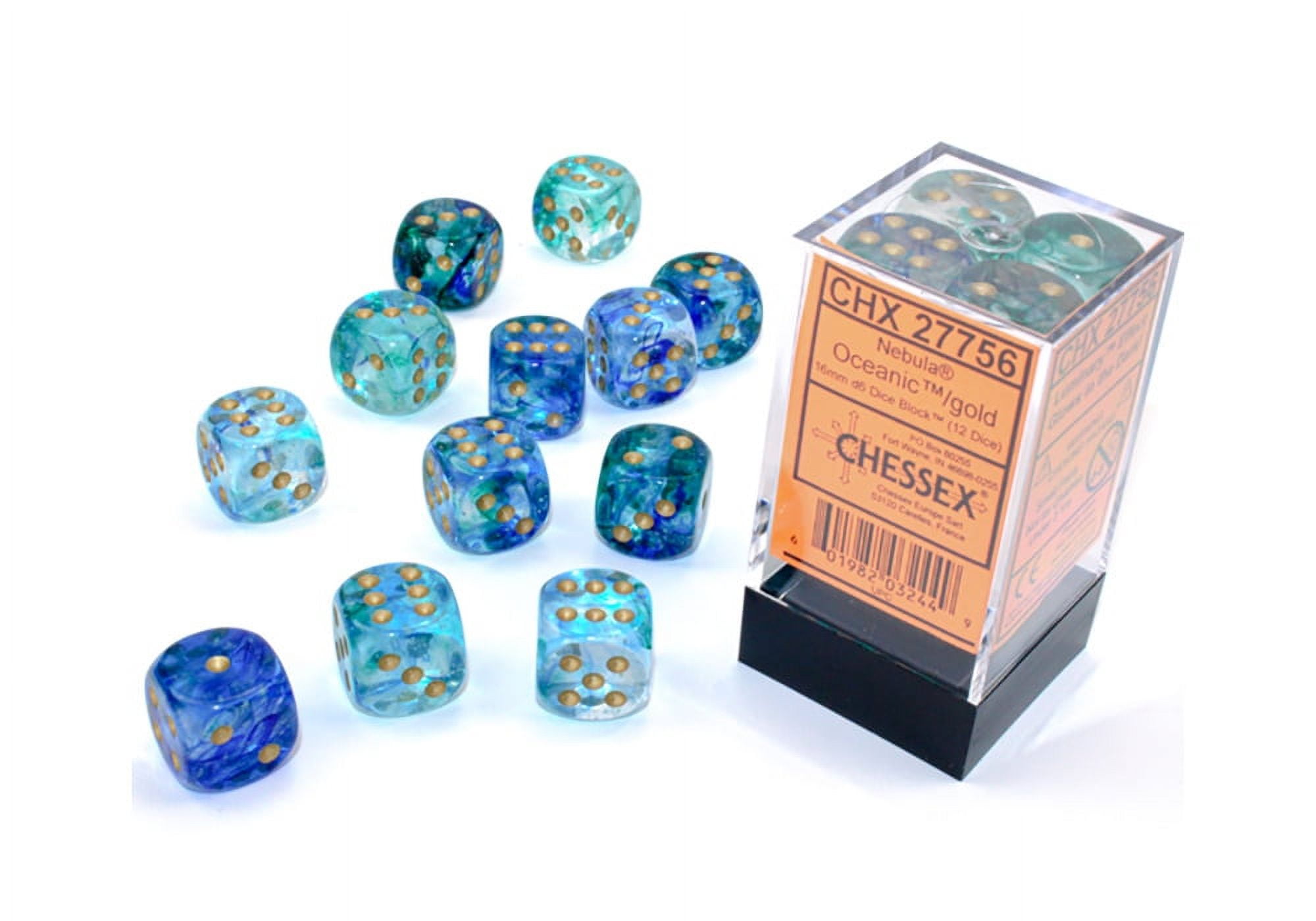 Manufacturing  16 mm D6 Cube Luminary Nebula Dice, Oceanic Gold - 12 Per Pack