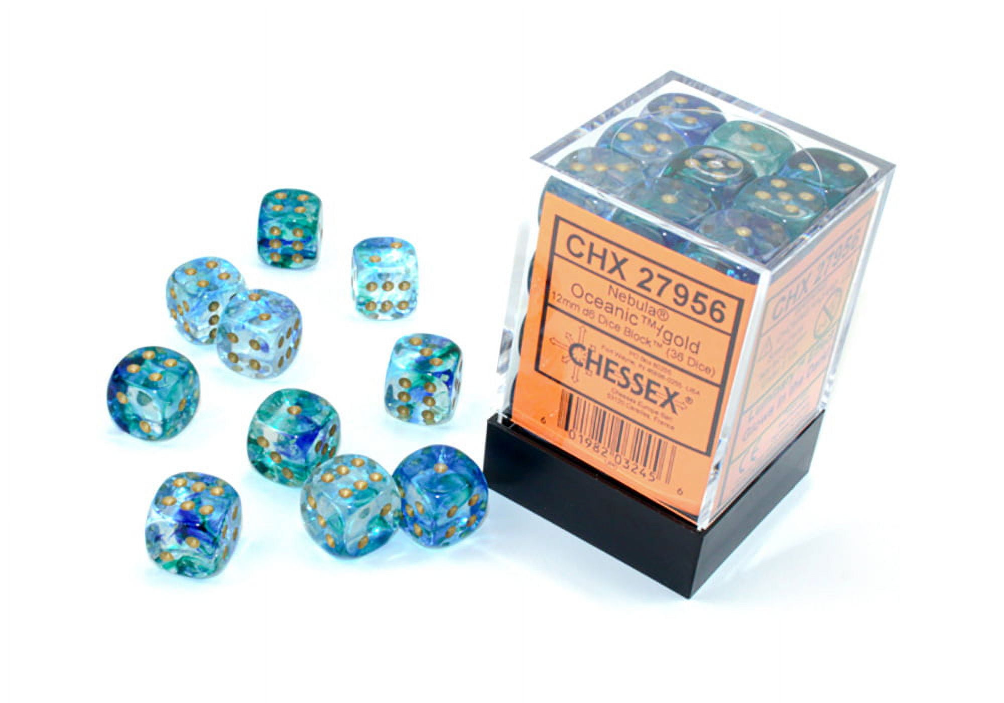 12 mm D6 Cube Luminary Nebula Dice, Oceanic Gold - 36 Per Pack