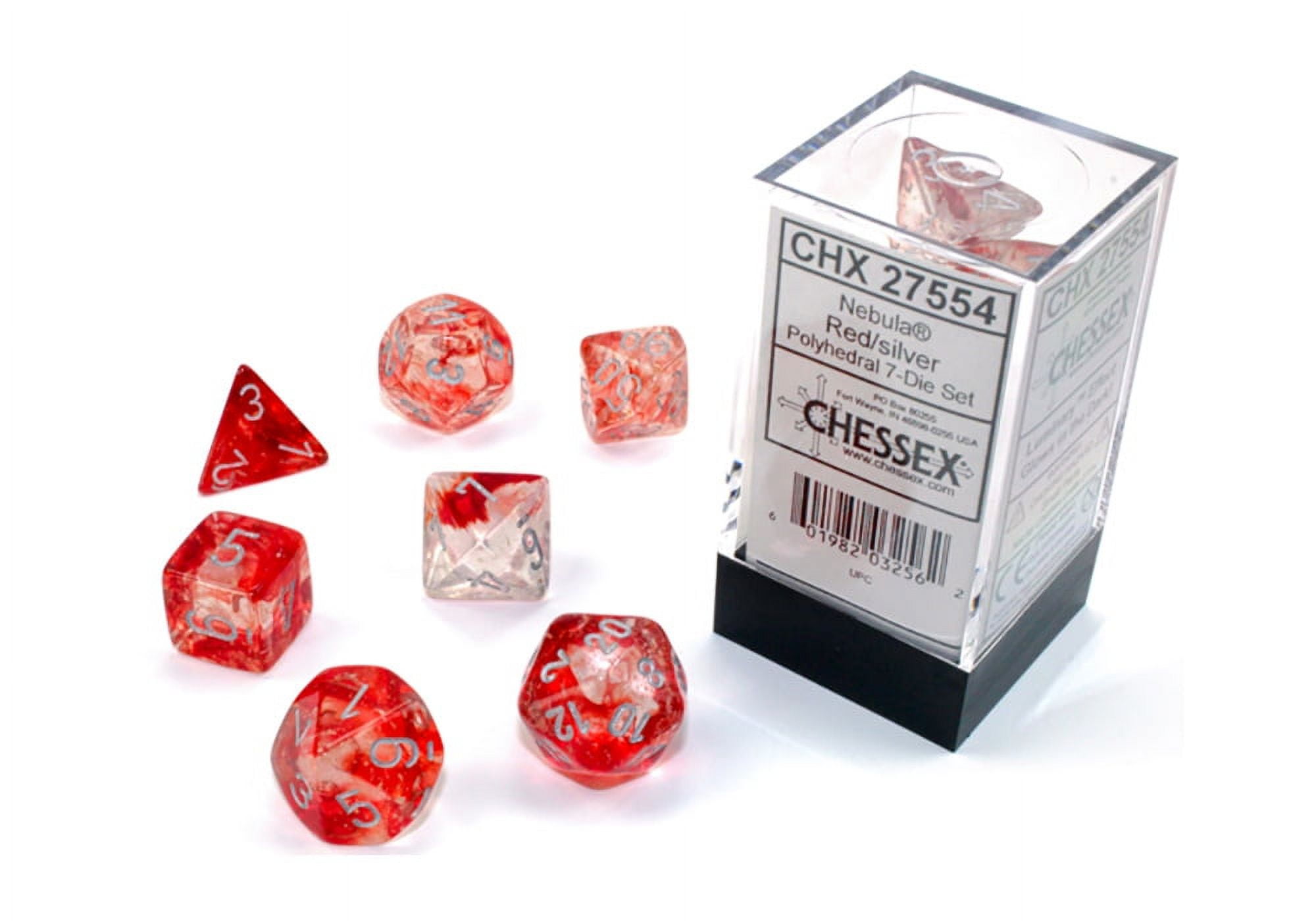 Manufacturing  Cube Luminary Nebula Dice, Red & Silver - Set of 7