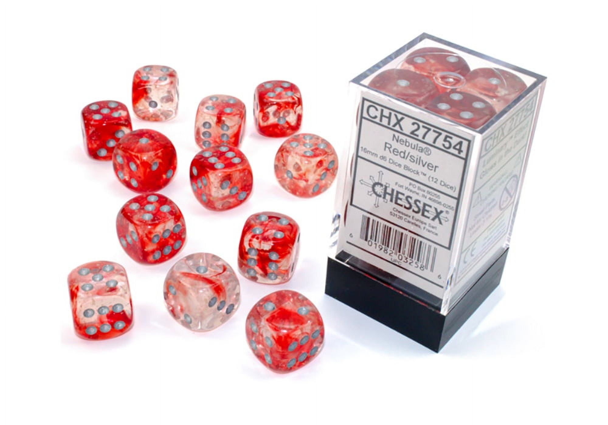 Manufacturing  16 mm D6 Cube Luminary Nebula Dice, Red & Silver - 12 Per Pack