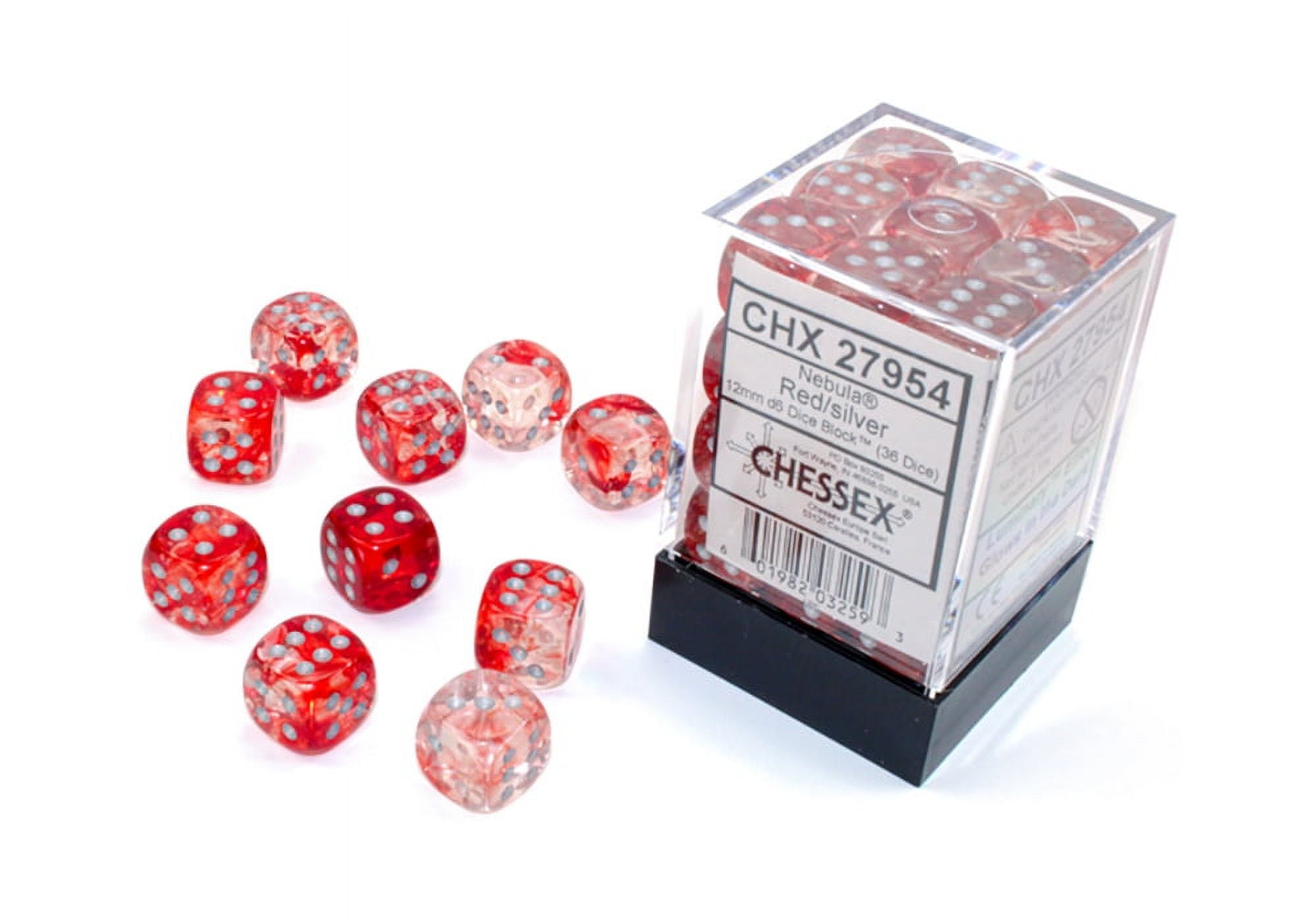 Manufacturing  12 mm D6 Cube Luminary Nebula Dice, Red & Silver - 36 Per Pack