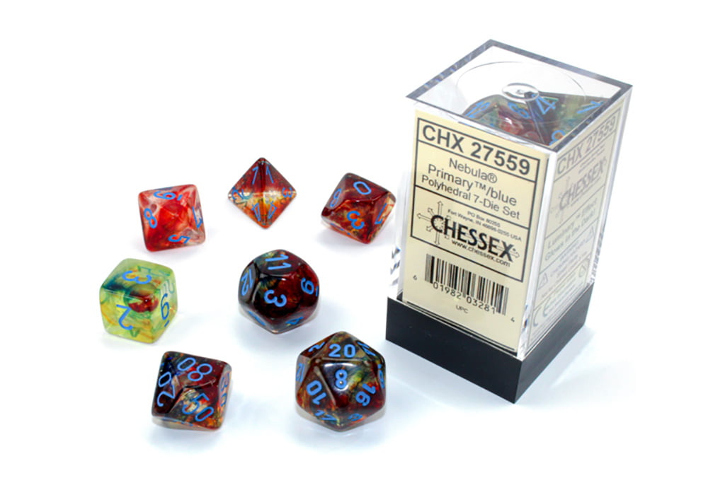 Manufacturing  Cube Luminary Nebula Dice, Primary Turquoise - Set of 7