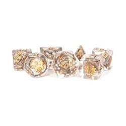 LIC740 Polyhedral Gear Dice Set, Clear & Gold - Set of 7