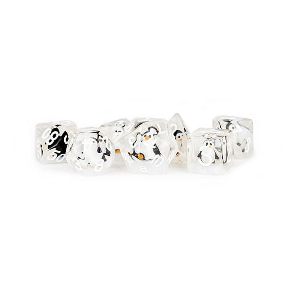 Polyhedral Penguin Dice Set, Black & White - Set of 7