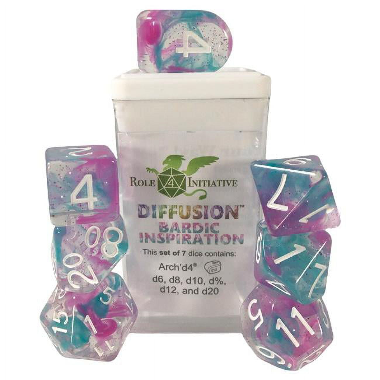 Picture of Role 4 Initiative R4I50522-7C Diffusion Dice&#44; Bardic Inspiration & White - Set of 7