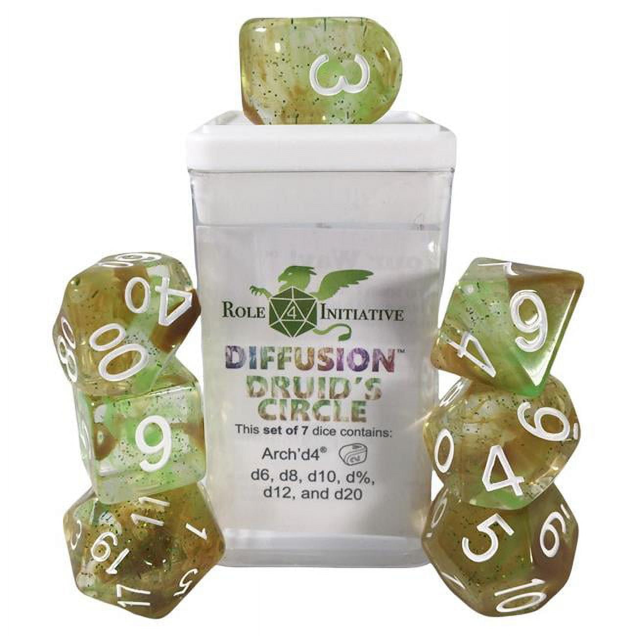 Picture of Role 4 Initiative R4I50524-7C Diffusion Dice&#44; Druids Circle & White - Set of 7