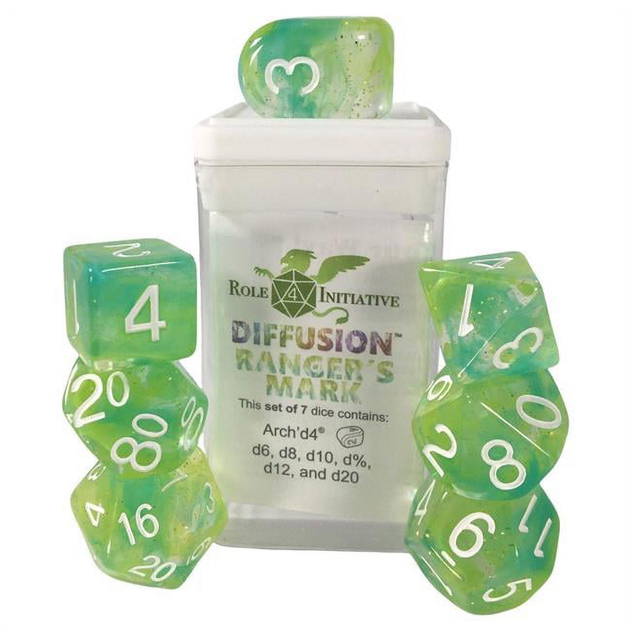 Picture of Role 4 Initiative R4I50528-7C Diffusion Dice&#44; Rangers Mark & White - Set of 7