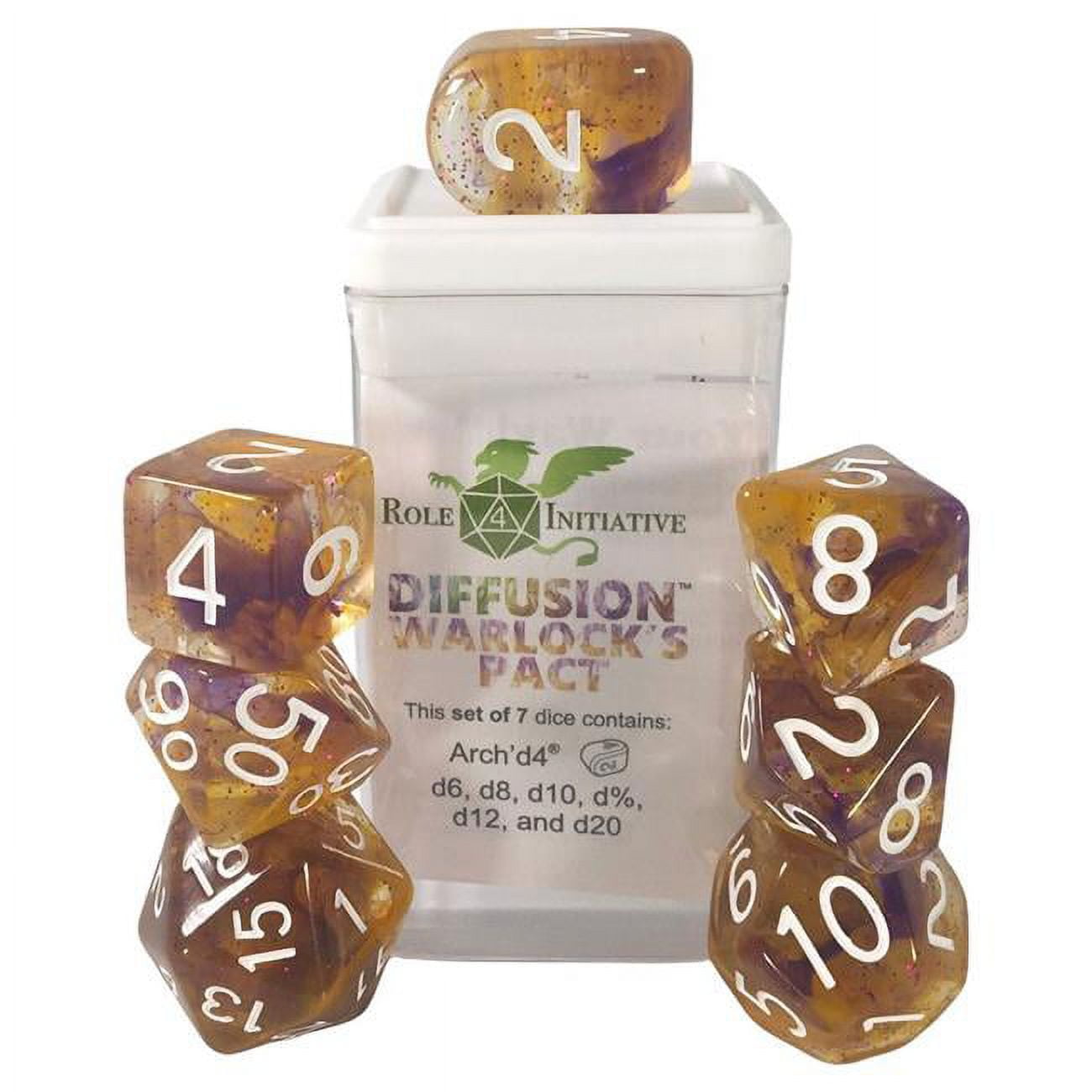 Picture of Role 4 Initiative R4I50531-7C Diffusion Dice&#44; Warlocks Pact & White - Set of 7