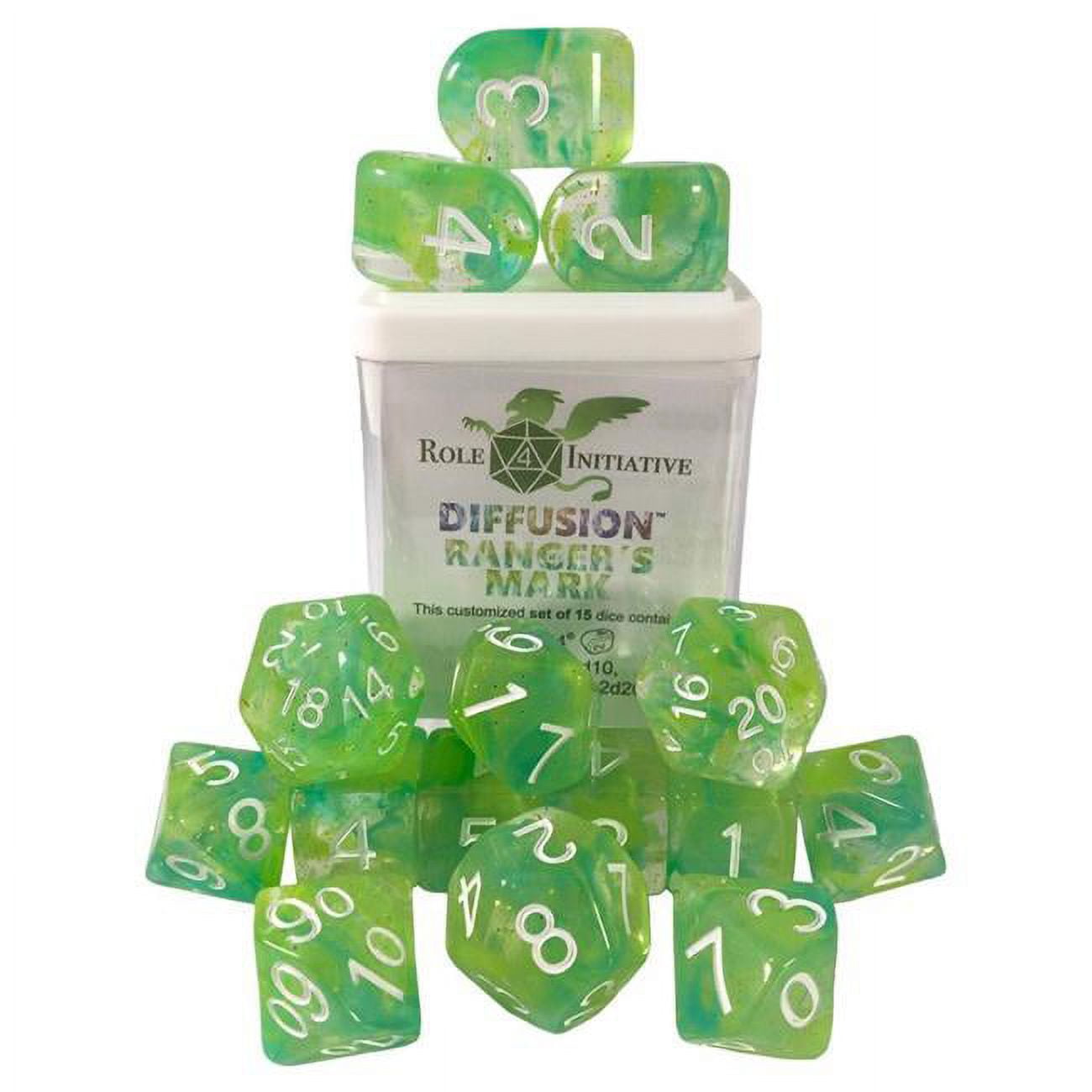 Picture of Role 4 Initiative R4I50528-FC Diffusion Dice&#44; Rangers Mark & White - Set of 15