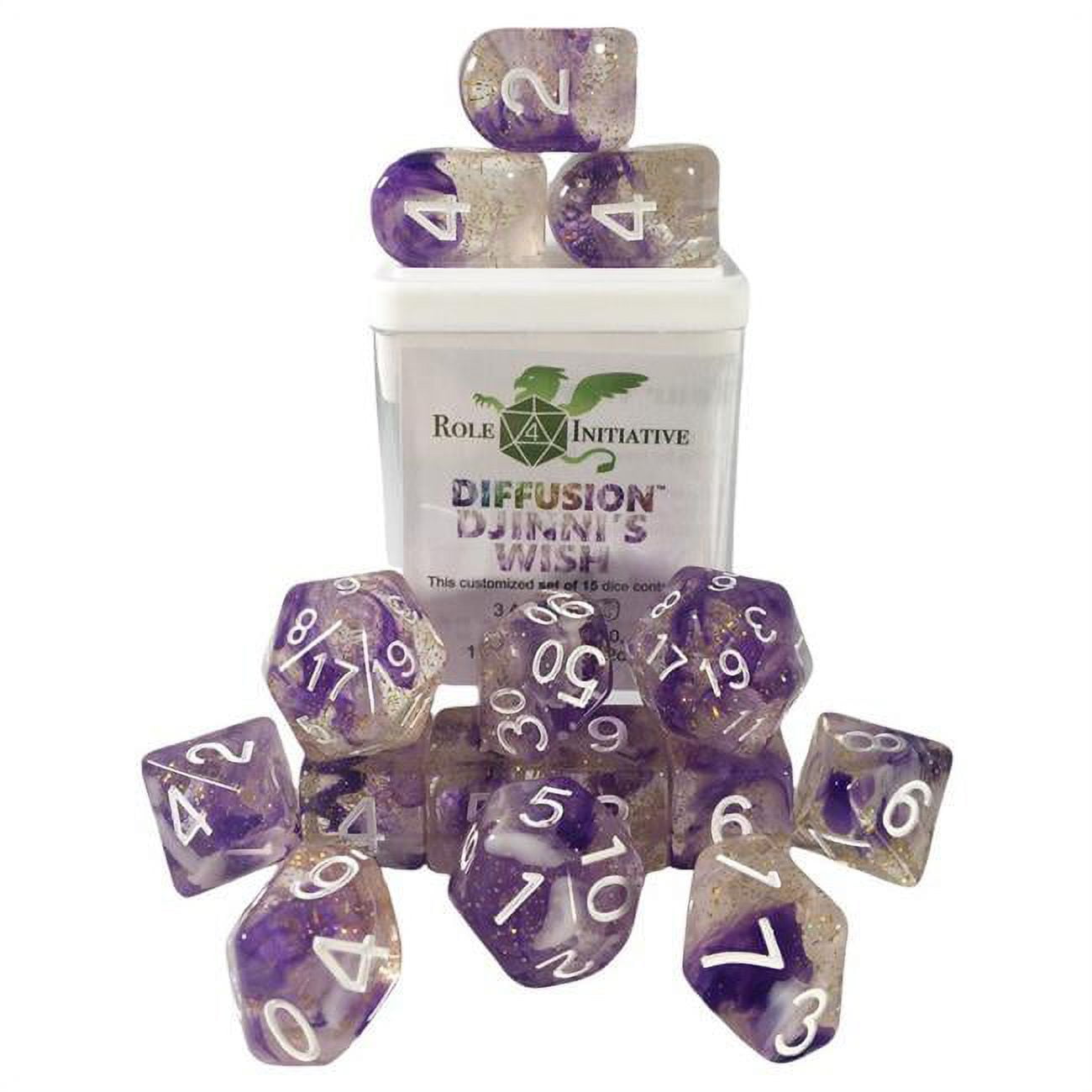 Picture of Role 4 Initiative R4I50534-FC Diffusion Dice&#44; Djinnis Wish & White - Set of 15