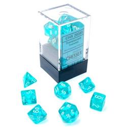 CHX20385 Cube Mini Translucent Dice, Teal & White - Set of 7