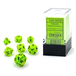 Picture of Chessex CHX20430 Cube Mini Vortex Dice&#44; Bright Green & Black - Set of 7