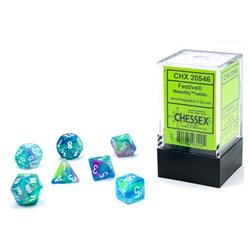 Picture of Chessex CHX20546 Cube Mini Festive Dice&#44; Waterlily & White - Set of 7